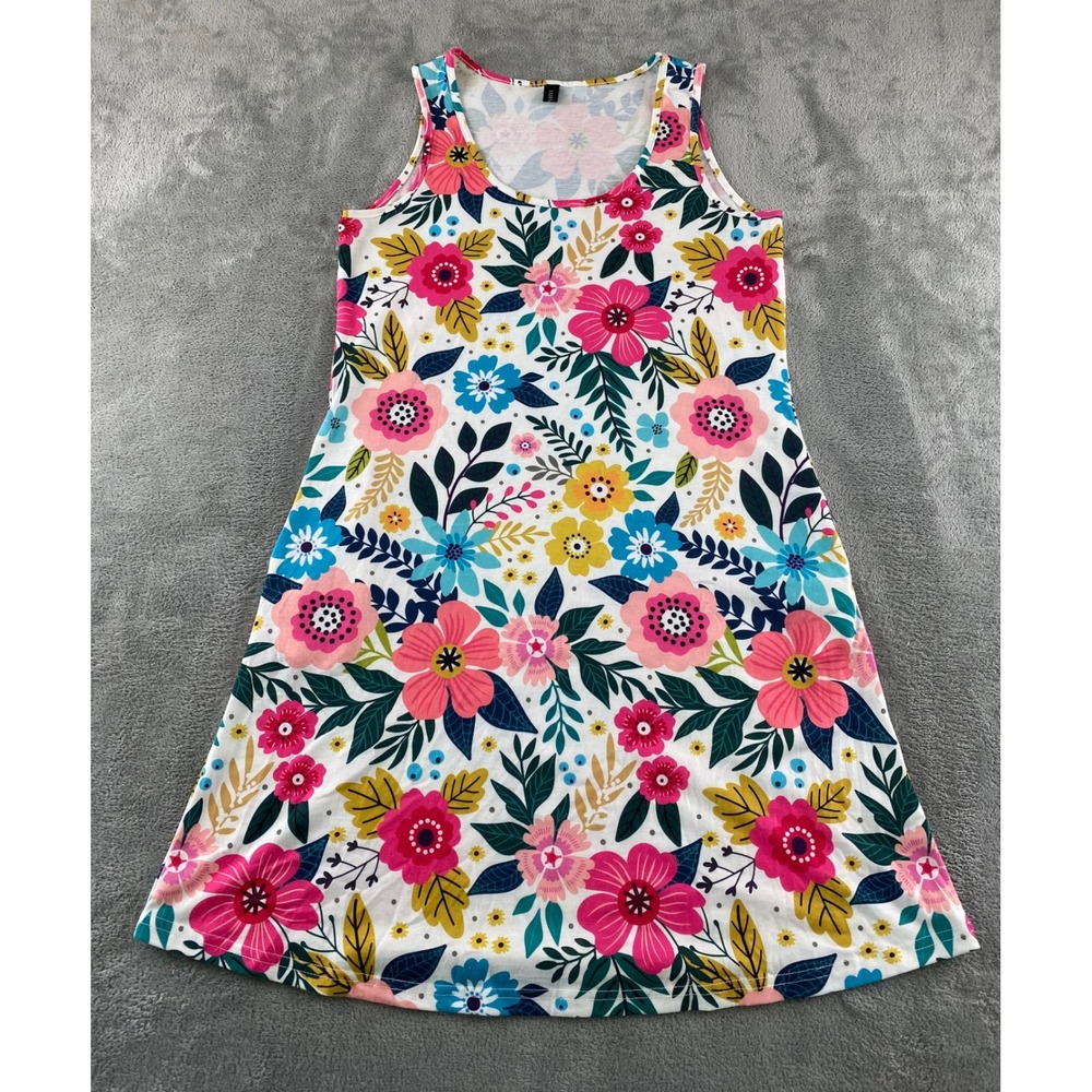 LUXVEER Womens Floral A-Line Sleeveless Summer Dress Multicolor Size Small